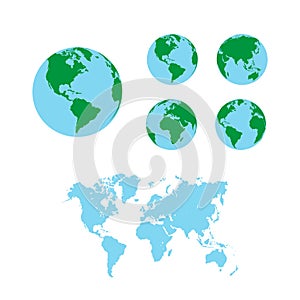 World map with earth globes, editable vector