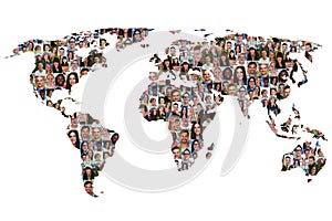 World map earth multicultural group of people integration divers photo