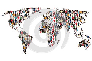 World map earth multicultural group of people integration immigration diversity