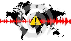 world map with earthquake or quake sign