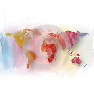 World map element, abstract hand drawn watercolor