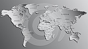 World Map Engraved on Grey. Highly Detailed