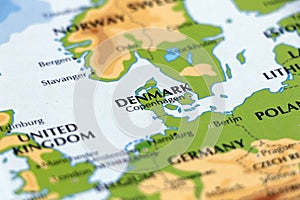 world map of europe, denmark and bordering countries in close up