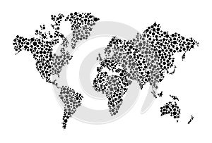 World map filled with circles. Vector illustration of world map with black circle and dot design