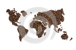 World map filled with coffee beans