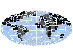 World map filled with speech bubbles