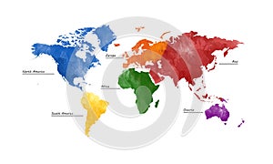 World map,five continents