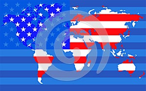 World map with flag United States