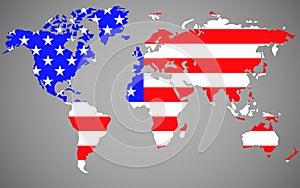 World map with flag United States of America