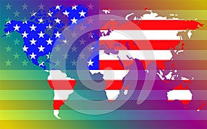 World map with flag United States of America