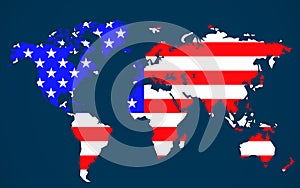 World map with flag United States of America