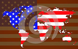 World map with flag United States of America