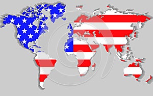 World map with flag United States of America