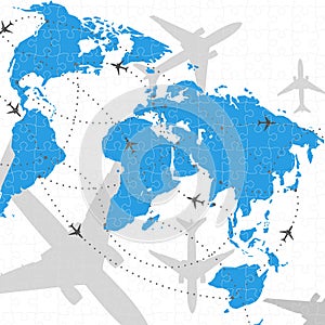 World map flight travel illustration puzzle