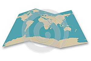 World map folded