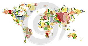 World map with food and drinks