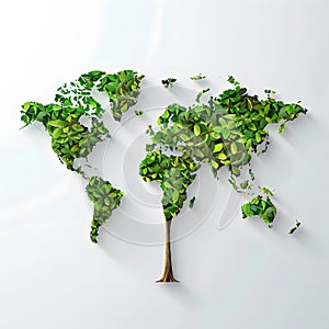 World Map Formed with Leaves and Tree Branches.