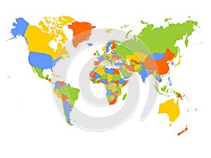 World map in four colors on white background. Blank high detail political map. Vector illustration