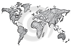 World map, freehand pencil, vector, illustration, pattern.