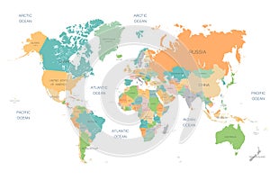 World Map Full Color High Detail Separated all countries