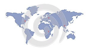 World map with geolocation markers. Global communication. Delivery and logistics.
