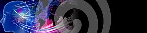 World map with global network.Internet technology concept background. High-tech technology background.Binary stream. Data highway.