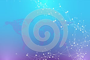 World map global technology networking concept. Digital data visualization. Lines plexus. Big Data background
