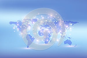 World map with global technology networking concept. Digital data visualization. Lines plexus. Big Data background
