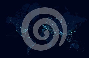 World map with global technology and telecommunication network. Vector