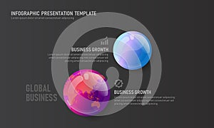 World map globe business infographic presentation vector illustration concept. Company statistics information graphic
