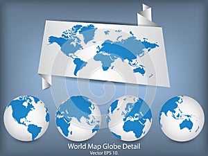World Map and Globe Detail.