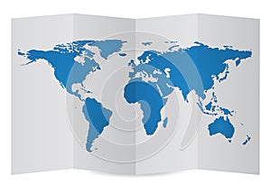 World Map Globe on Folder Paper, Vector Illustration