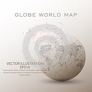 World map globe low poly wire frame.