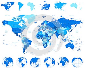 World Map, Globes, Continents - illustration.
