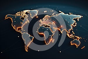 World map with glowing lines and dots. Global network connection concept. 3D Rendering, A business-oriented world map with