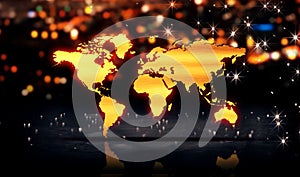 World Map Gold City Light Shine Bokeh 3D Background