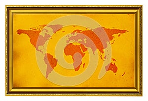 World map in golden frame