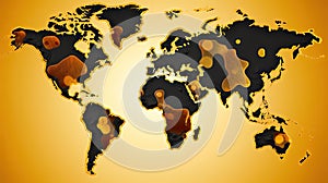 World map golden oil background. Generative AI