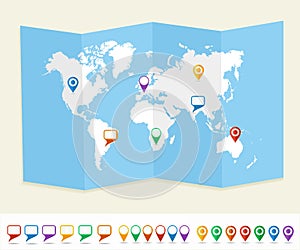 World map GPS location pins travel concept EPS10 v