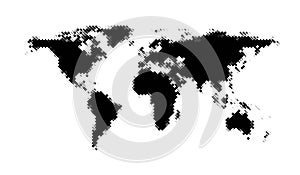 World map grain stipple halftone. Made for world news and articles. Black and grey rectangles of different size on white