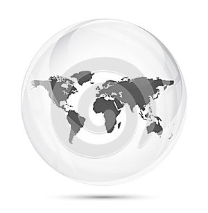 World map in a gray glass sphere