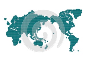 World map. Green gradient dot pattern on white background. Vector illustration.