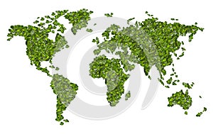 World map from the green grass. Isolated