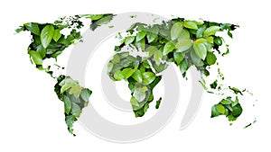 World map of green leaves