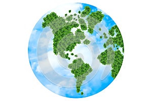 World map with green leaves and love the world concept