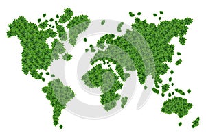 World map with green leaves and love the world concept