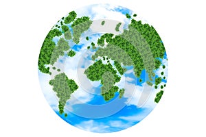 World map with green leaves and love the world concept