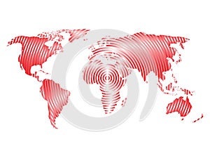 World map of grey concentric rings on white background. Worldwide communication radio waves concept Modern design vector