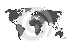 World map. Grey earth isolated on white background. Continent on the globe. Asia, Africa, Europe, Australia, America, Pacific,