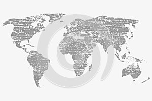 World map in grey on a white background with grunge